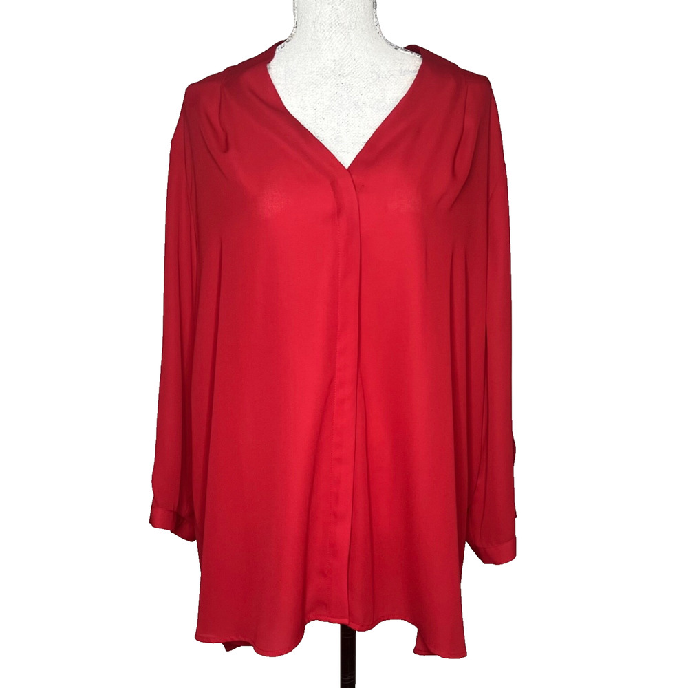 Investments Woman Caroline Red V-Neck Hidden Button Up Blouse